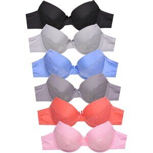 PACK OF 6 Women's Mamia Demi Cup Underwire Lace Trim Bras (BR4424PL)